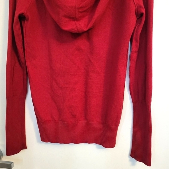 AMERICAN EAGLE V-Neck Pullover Red Angora Cotton Hooded Sweater Women M - Picture 5 of 7